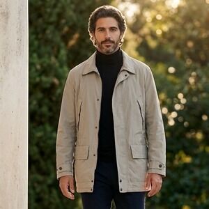 Nautica Mens XXL Field Jacket Tan Cotton Nylon Full Zip Snap Utility Jacket XXL